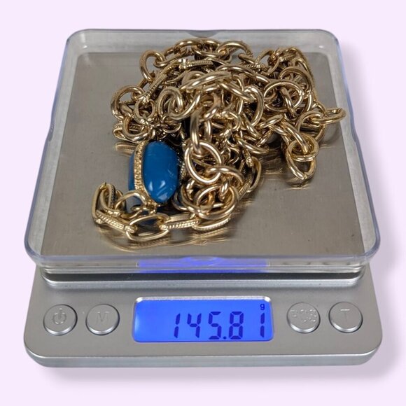 V. Gold Tone Chain Statement Necklace - Picture 5 of 5